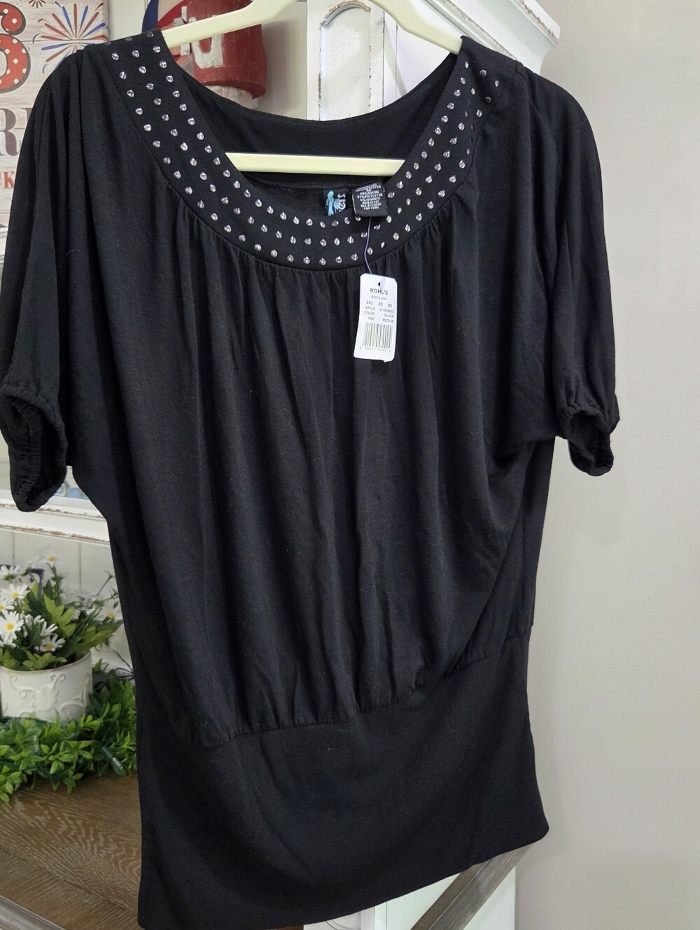 Weavers Black Scoop-Neck Blouse with Studded Yoke